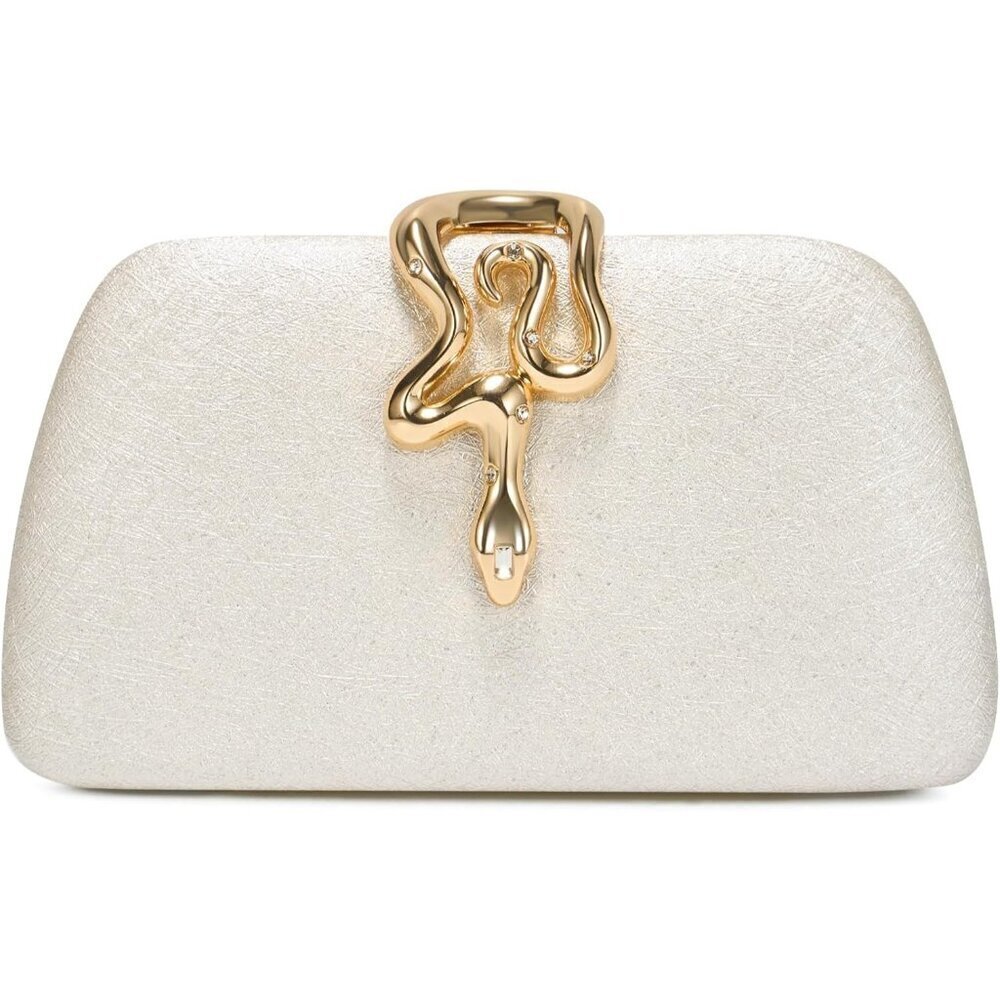 🆕Women Glitter Clutch Purse Pearl White Elegant Evening Bag Wedding Formal